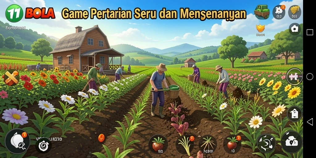 Tangkapan layar utama 11BOLA menampilkan aktivitas bertani yang mendebarkan.