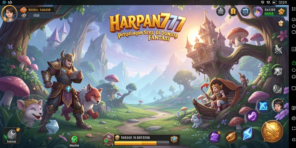 Screenshot utama menampilkan gameplay epik di dunia fantasi HARAPAN777.